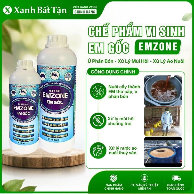 Chế phẩm sinh học EM Gốc, xanh bất tận, ủ thành EM thứ cấp ủ phân bón, xử lý nước ao nuôi