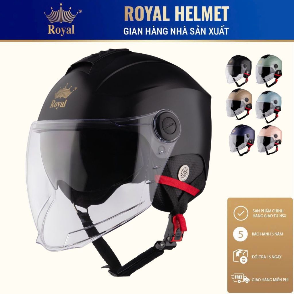 Mũ bảo hiểm nửa đầu xe máy Royal M778K có 2 kính chính hãng, Size M L XL, Bảo hành 12 tháng