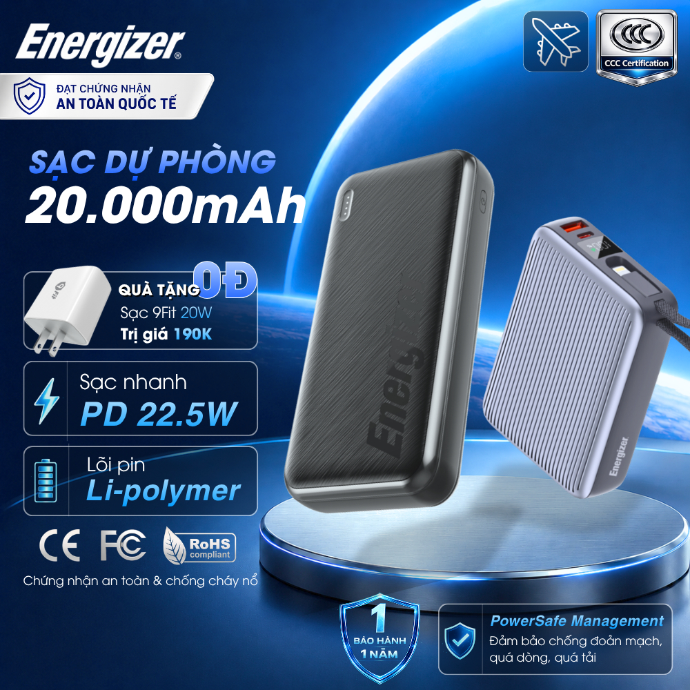 Sạc Dự Phòng Energizer 20000mAh Max 45W Sạc Nhanh PD cho iPhone/ Samsung, Chính Hãng, Bảo Hành 1 Năm | BigBuy360 - bigbuy360.vn