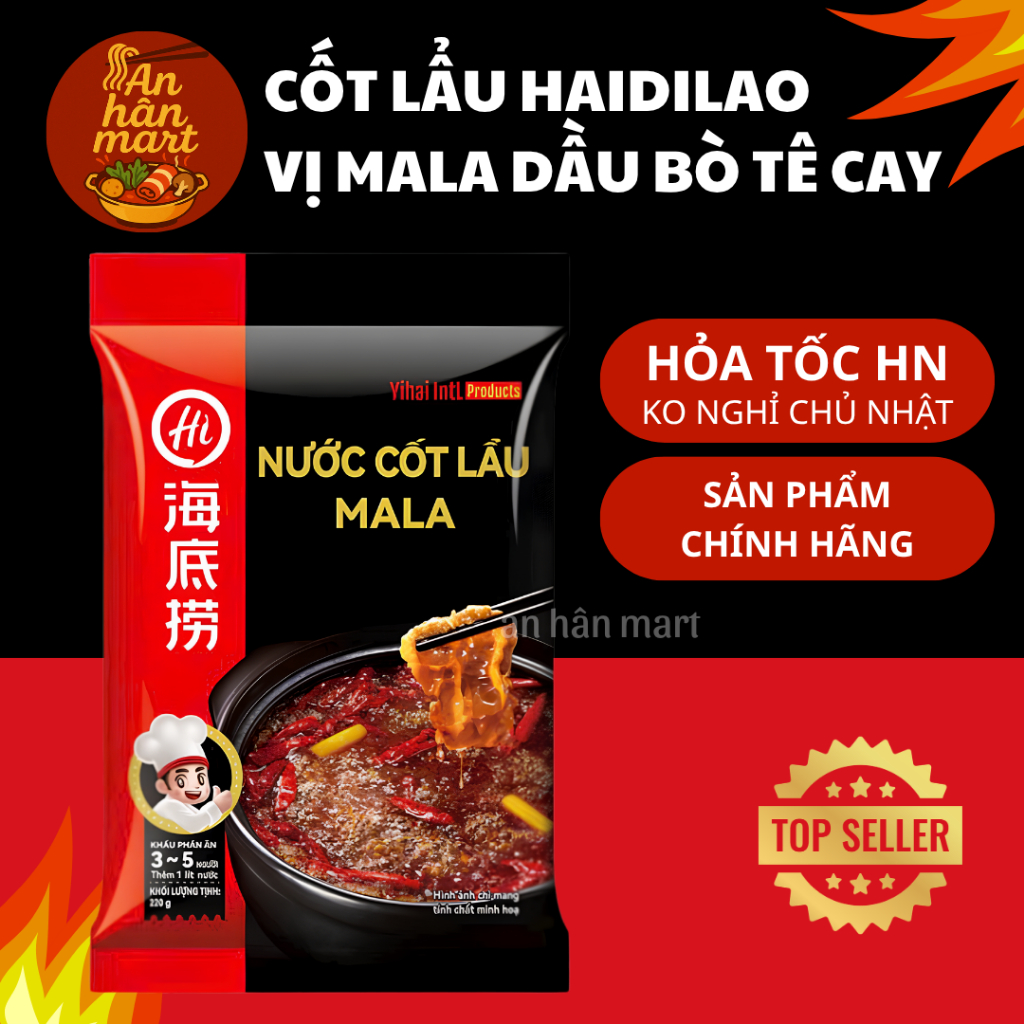 Nước cốt lẩu Mala siêu tê cay Haidilao, lẩu dầu bò cay tê Hadilao GÓI 220G