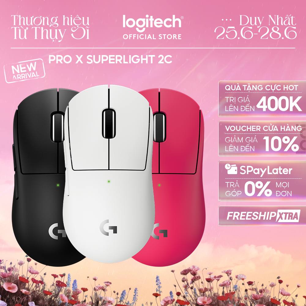 Chuột Gaming không dây Logitech G PRO X SUPERLIGHT 2c - Chuẩn Pro-Grade, Nhẹ 51g, sạc USB-C, cảm biến 44K DPI
