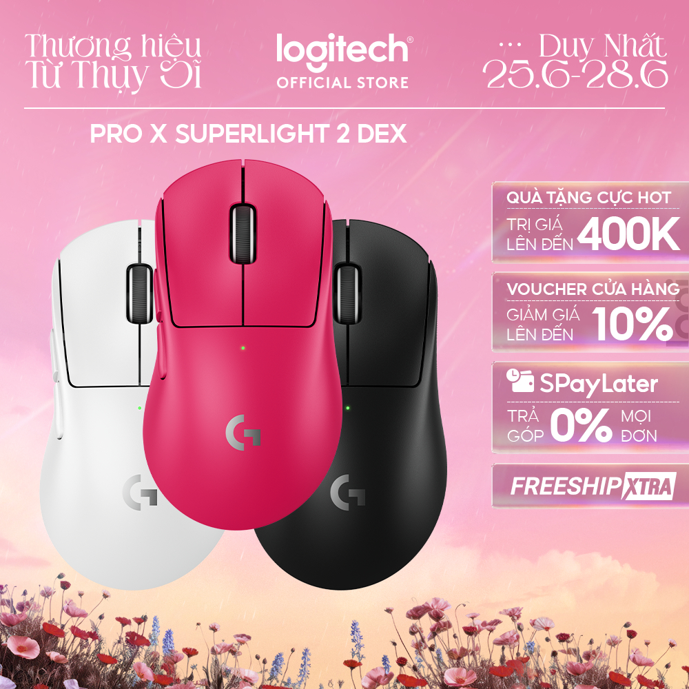 Chuột Gaming không dây Logitech G PRO X SUPERLIGHT 2 DEX LIGHTSPEED, Nhẹ 60g, Hero 2, 32k DPI, USB-C