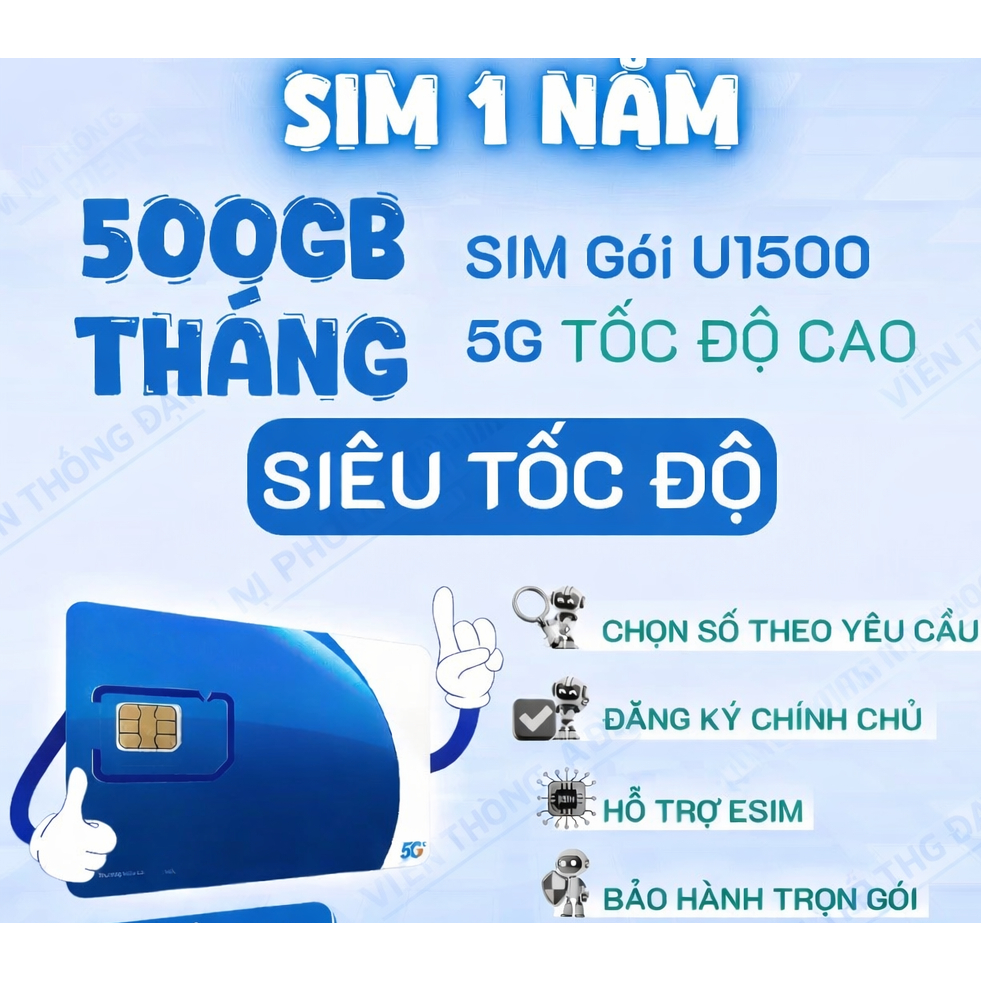 Sim 5G U1500 Vinaphone 500GB/tháng trọn gói 12 tháng miễn phí | Hỗ trợ Esim