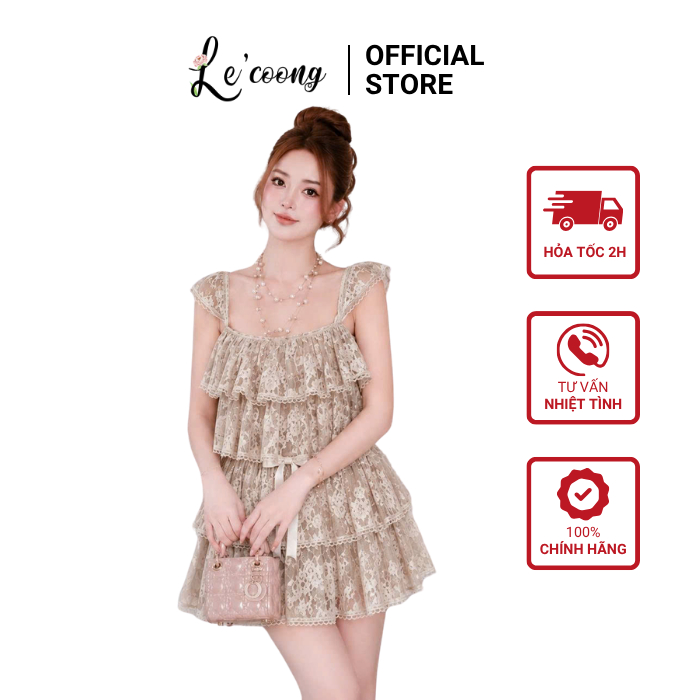 Váy Thiết Kế Dáng Suông Xếp Tầng LECOONG V878 Váy Đẹp Màu Be Nâu Mùa Hè Đi Biển