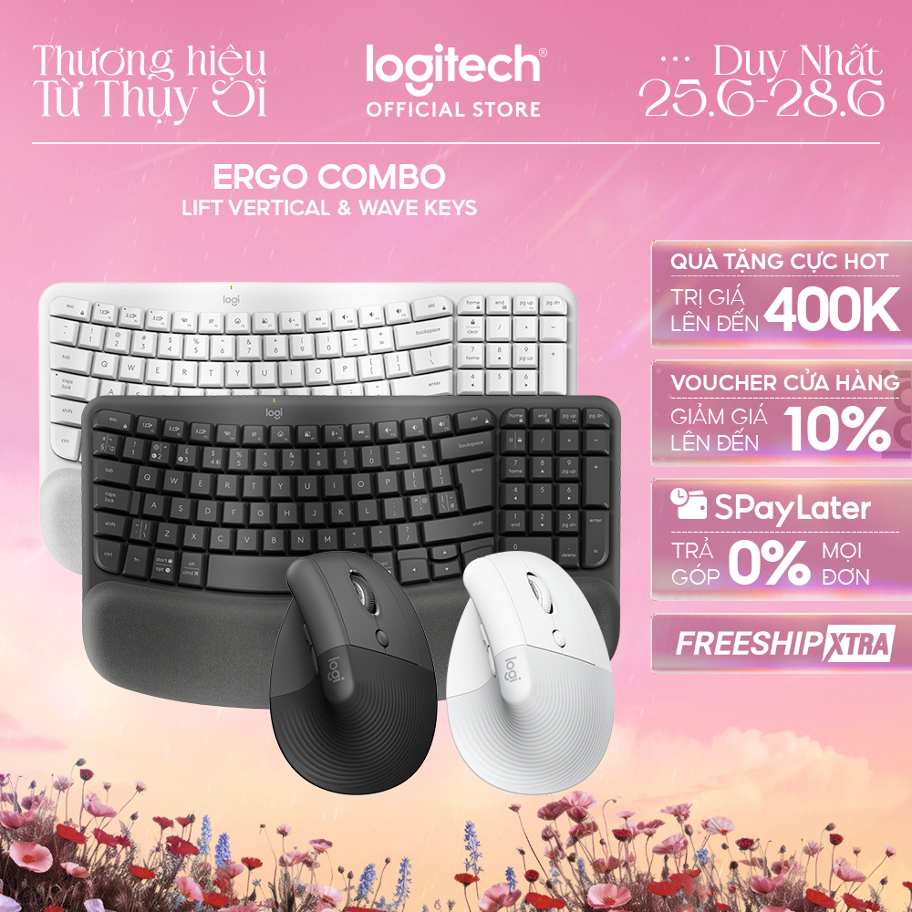 Combo Công thái học - Bàn phím Logitech Wave Keys và Chuột Logitech Lift Vertical