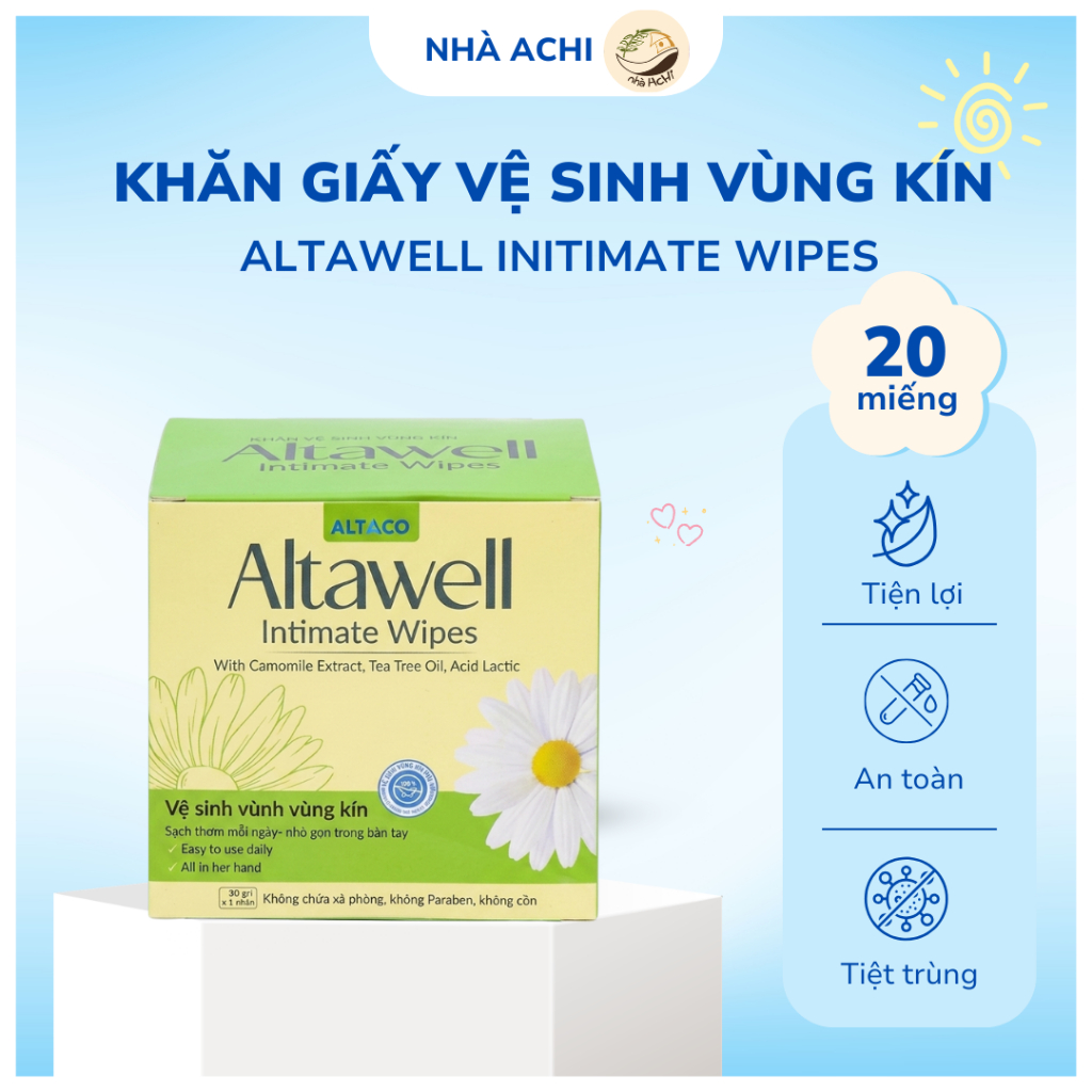 Khăn Vệ Sinh Vùng Kín Altawell Initimate Wipes 1 Hộp 20 Gói - Nhà Achi