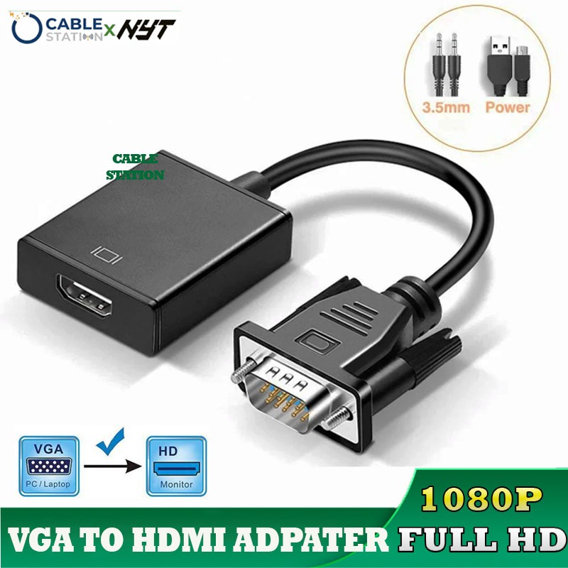 Bộ chuyển VGA sang HDMI Cái (Chỉ TRUYỀN 1 CHIỀU) Cáp chuyển đổi VGA to HDMI + Audio | Cable Station
