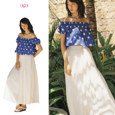 Chân váy OLV dài xòe bồng bềnh đi biển Aspyn Midi Skirt in White mùa hè
