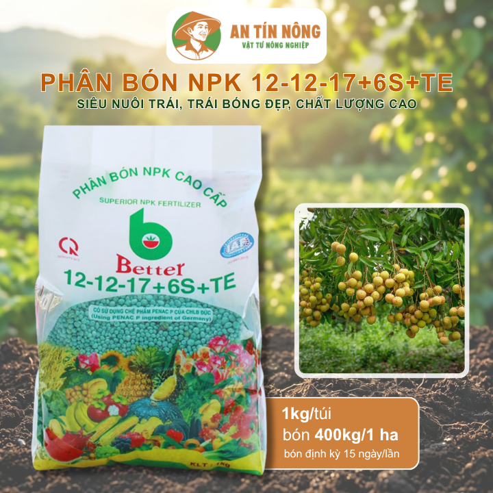 Phân bón NPK 12-12-17-6S+TE Better, Bao 1Kg, Kích Đậu Trái Cây Ăn Trái, Củ, Quả