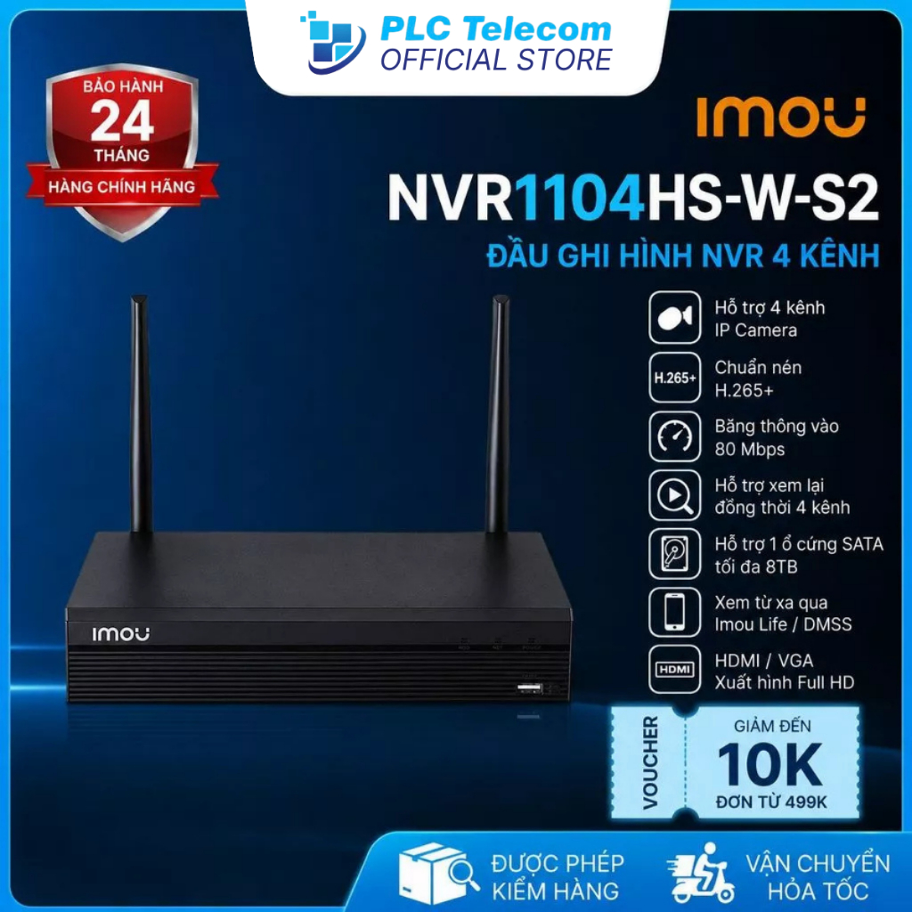 Đầu ghi hình camera IP WiFi IMOU 4-8 kênh NVR1104HS-W-S2/NVR1108HS-W-S2 Chính hãng, bảo hành 24 thán
