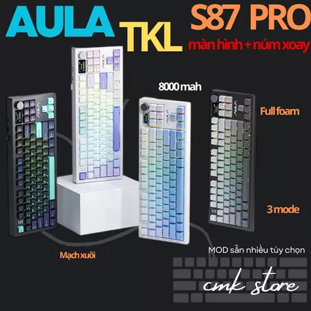 (sẵnn) Bàn Phím Cơ - Leobog AULA S87 PRO - Mạch xuôi - LED RGB - Màn hình TFT + Núm xoay - Pin 8000 