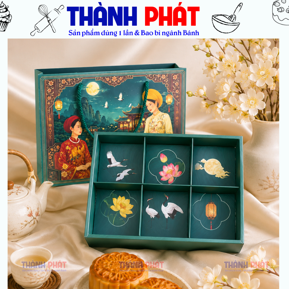 Hộp Đựng 6 Bánh Trung Thu Nhỏ Nguyệt Nương 75g | Hộp Quà Trung Thu Cao Cấp | Bao Bì Đựng Bánh Mini S