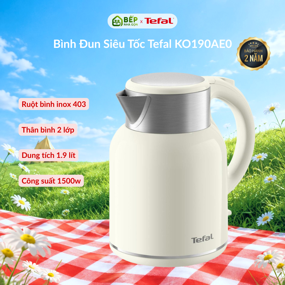 Bình Đun Siêu Tốc Tefal KO190AE0 - Dung tích 1.9L | Ấm đun bằng thép không gỉ - An toàn sử dụng