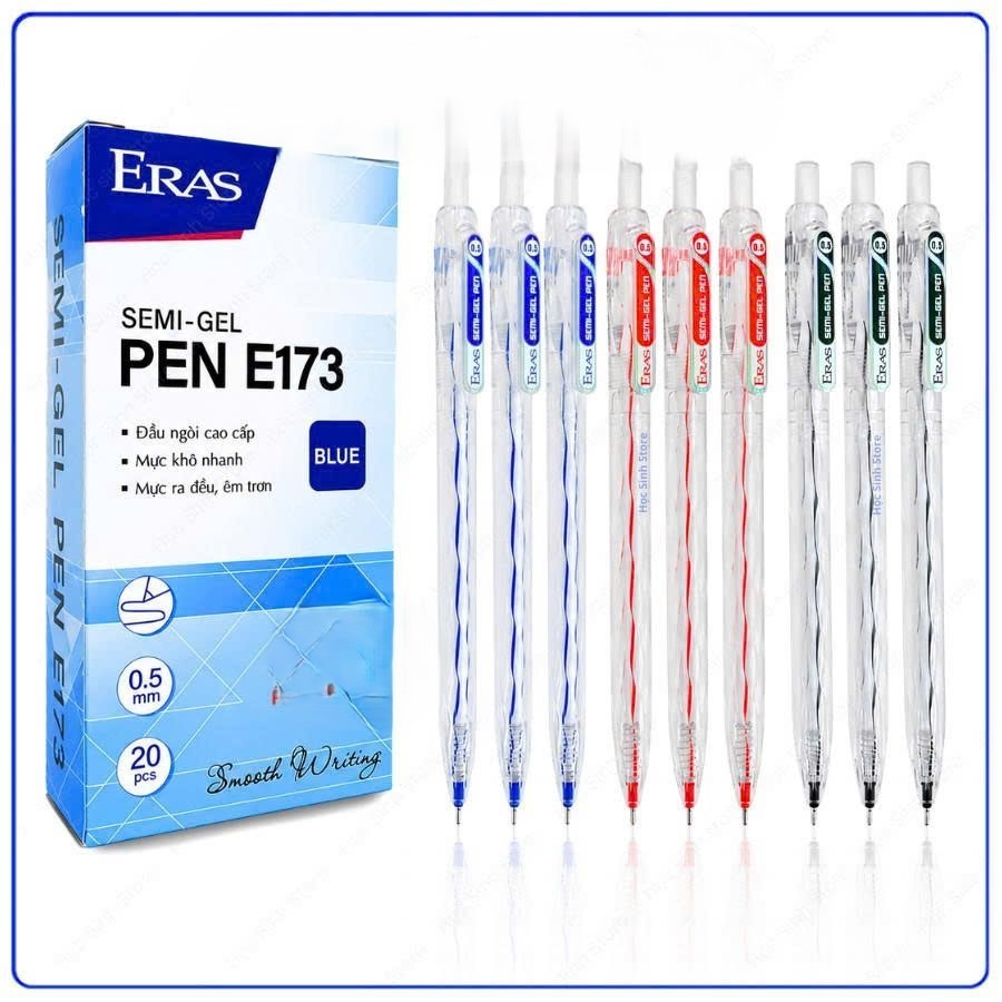 Combo 6/12 Bút Bi Semi Gel Eras E173 Ngòi 0.5mm Viết Mượt, Mực Đều, Không Lem