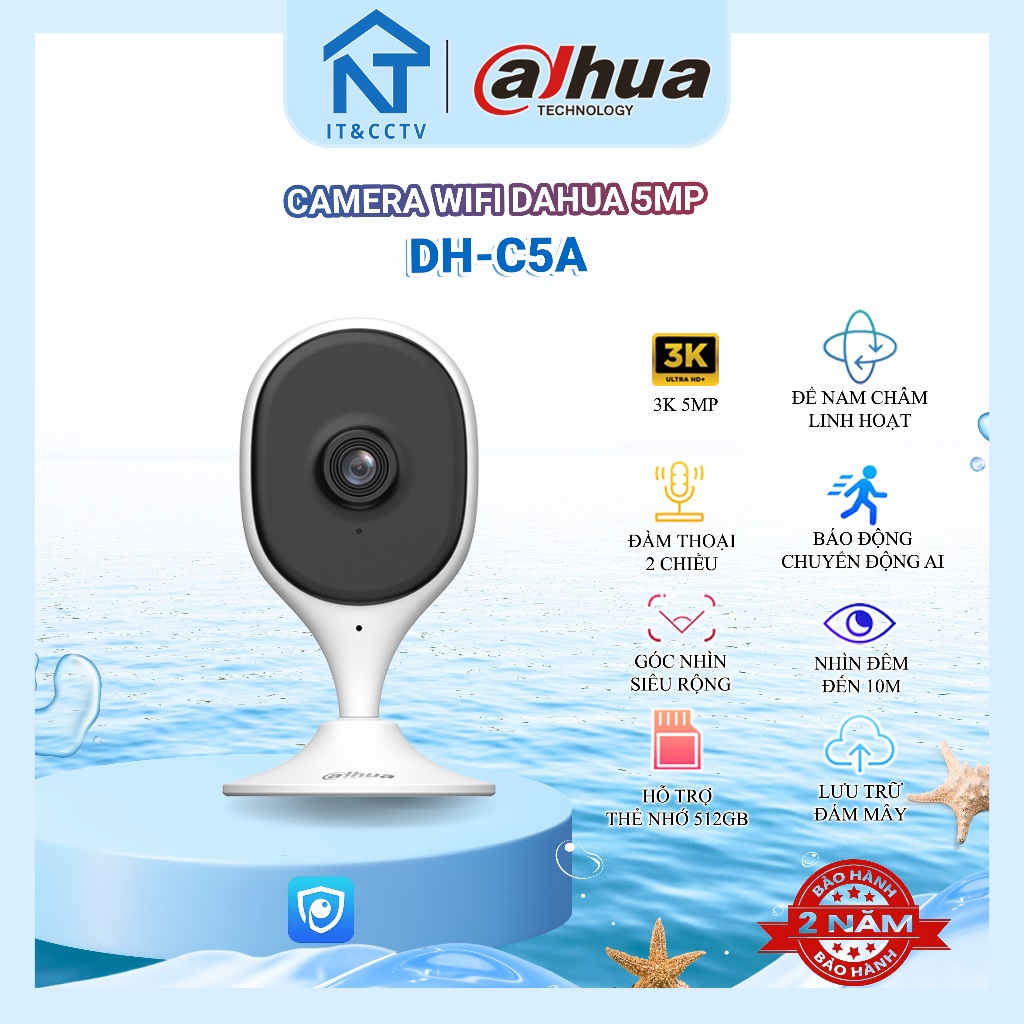Camera IP WiFi Trong Nhà Dahua DH-C5A 5MP Chính Hãng – AI Human & Pet Detection, Wi-Fi 6