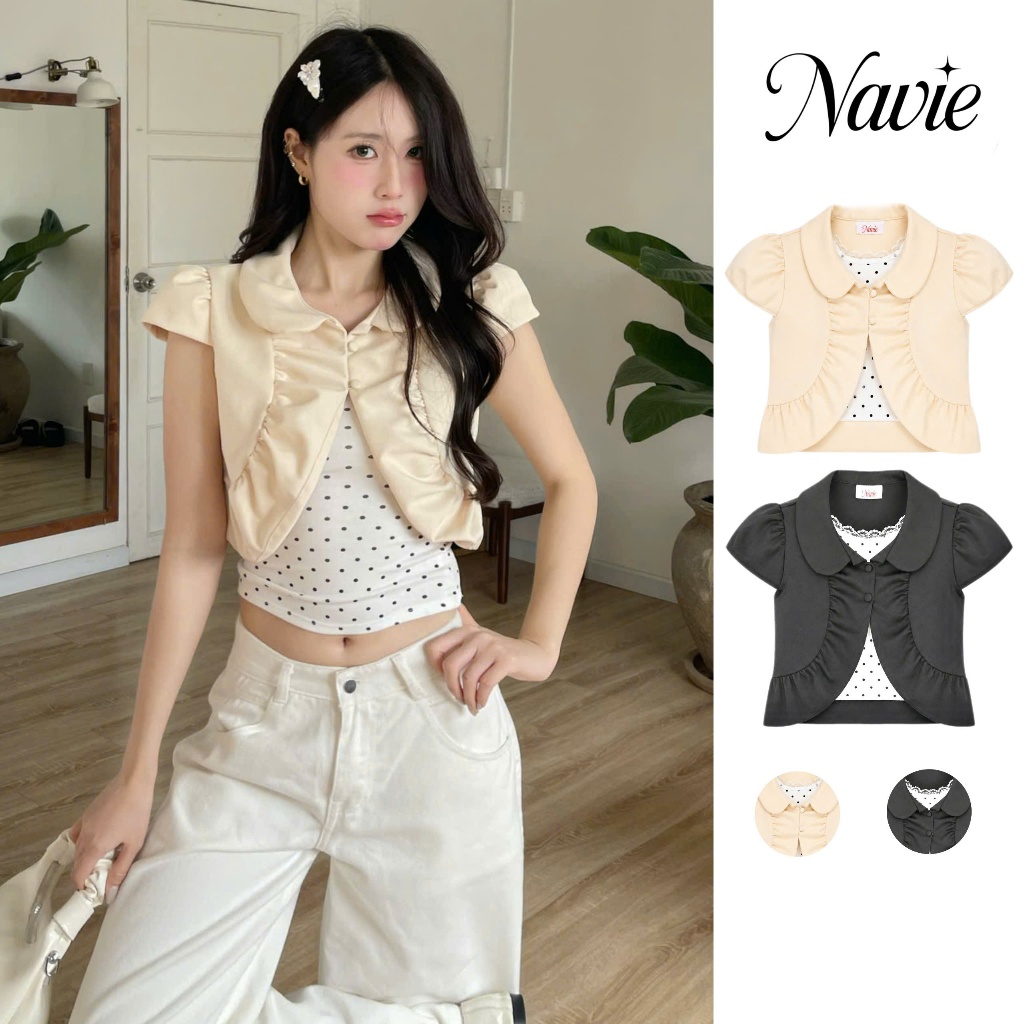 NAVIE - Áo kiểu cổ bèo nhún LADY thời trang nữ