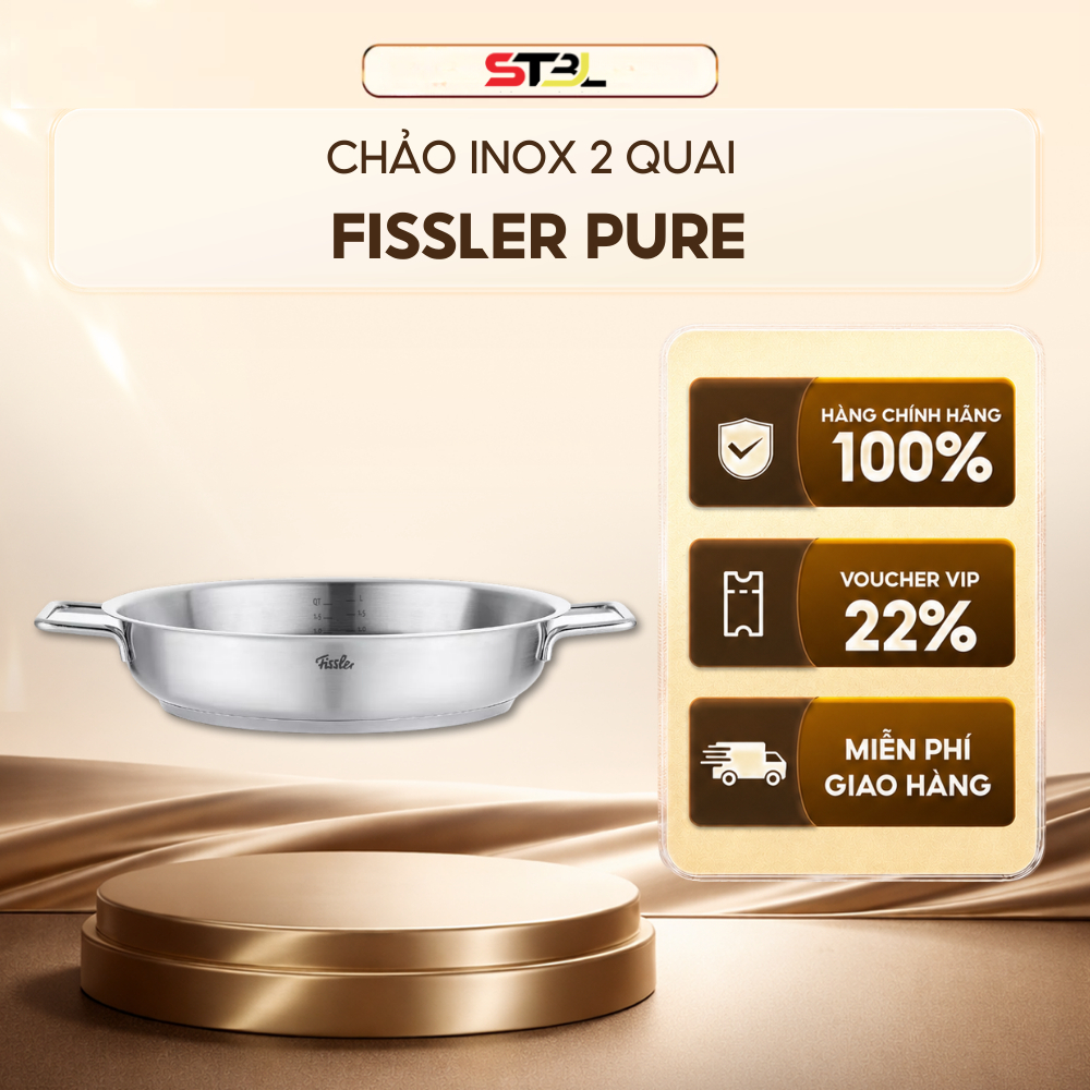 Chảo inox 2 quai Fissler Pure 24cm Chính Hãng Made in Germany, Đáy Superthermic siêu nhiệt,Chất liệu
