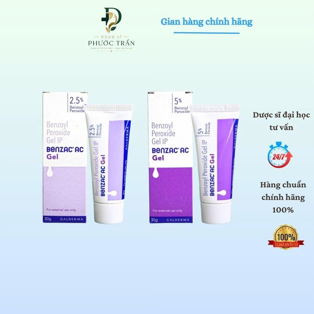 Benzac AC Benzoyl Peroxide 2.5% - 5% Gel 30gram Hỗ Trợ  Mụn Viêm Mụn Trứng Cá