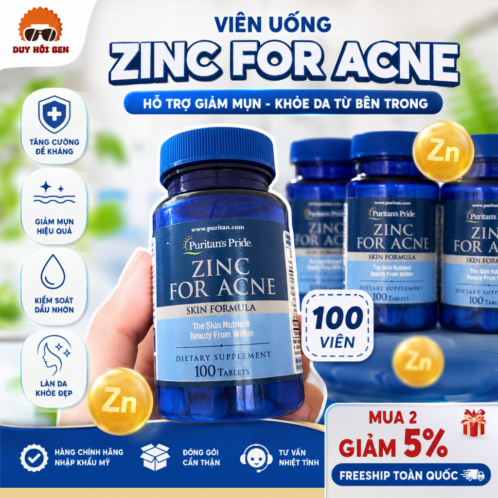 Viên kẽm Zinc For Acne Purita.n's Pride 100 viên
