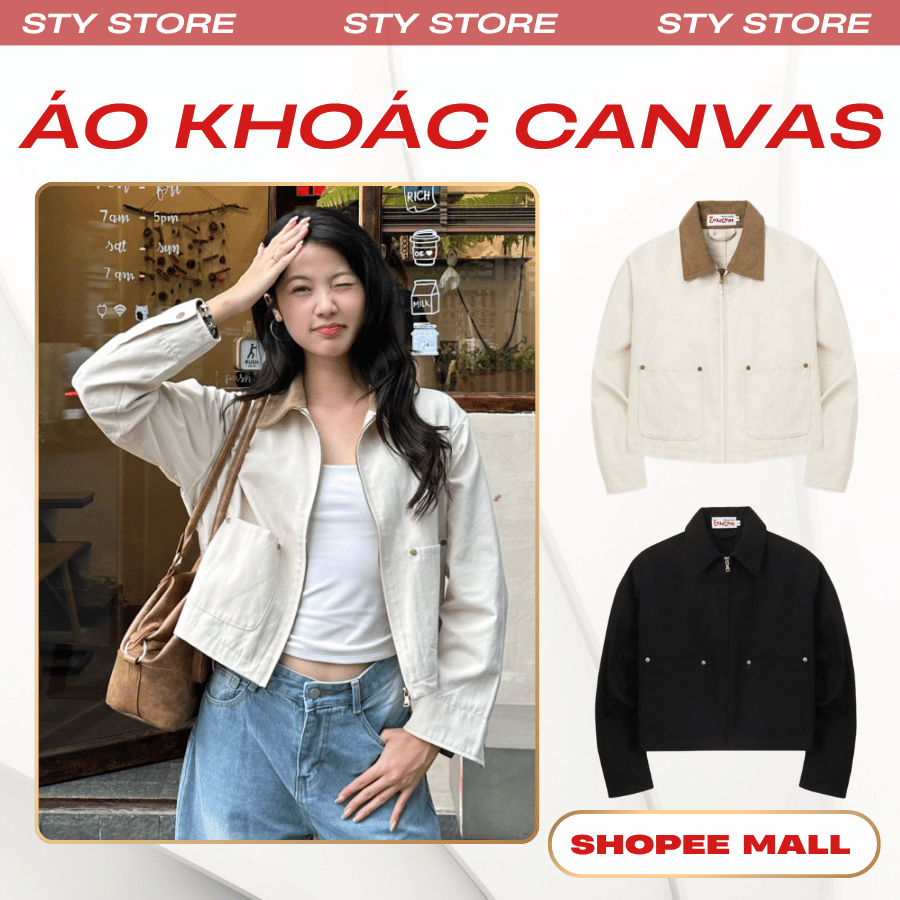 Áo Khoác Phối Cổ Nhung Tăm Áo Khoác Canvas Dáng Ngắn, Croptop Basic Unisex Nam Nữ By STY G91