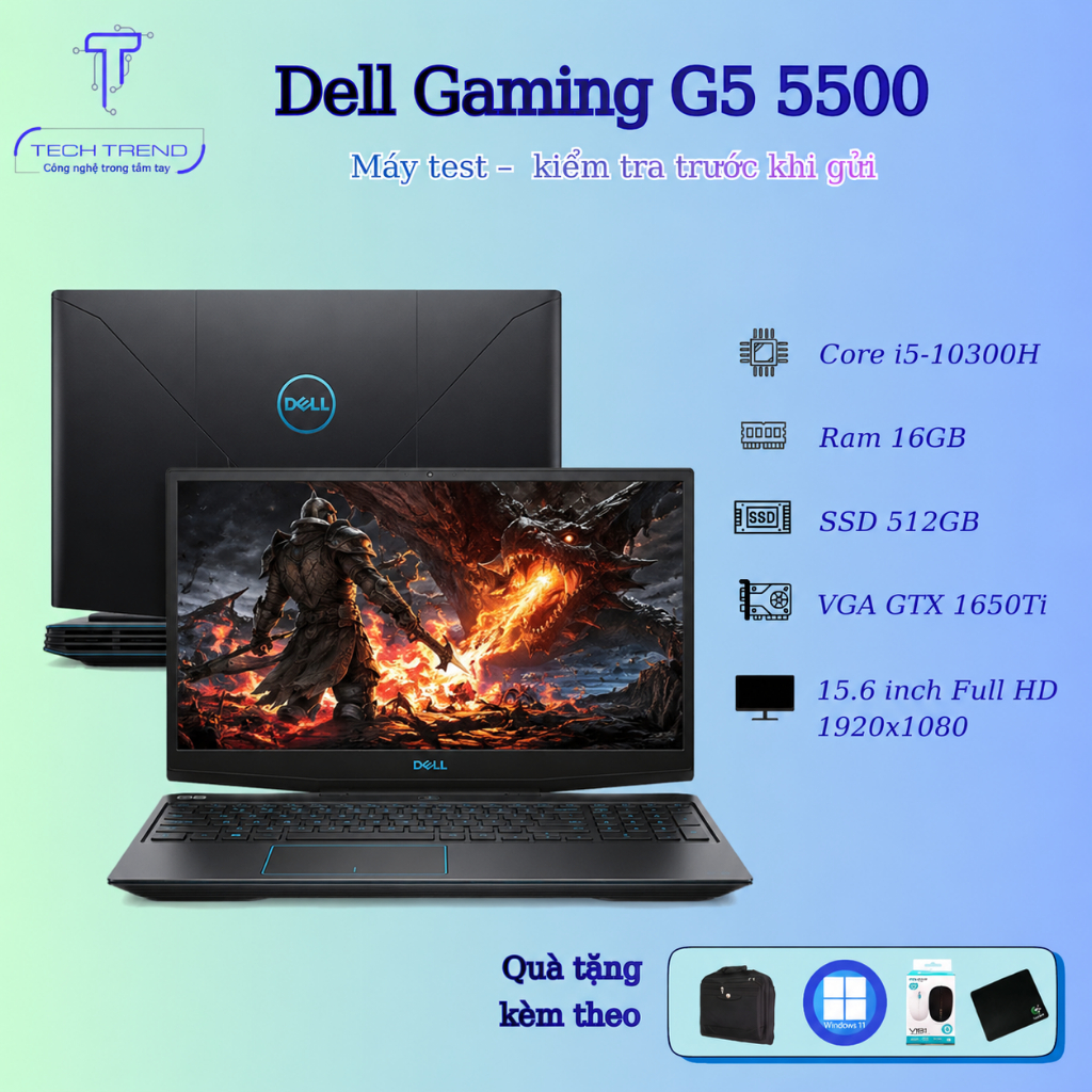 Laptop Dell Gaming G5 5500, Core i5-10300H, Ram 16GB, SSD 512GB, màn hình 15.6inch Full HD, VGA GTX 