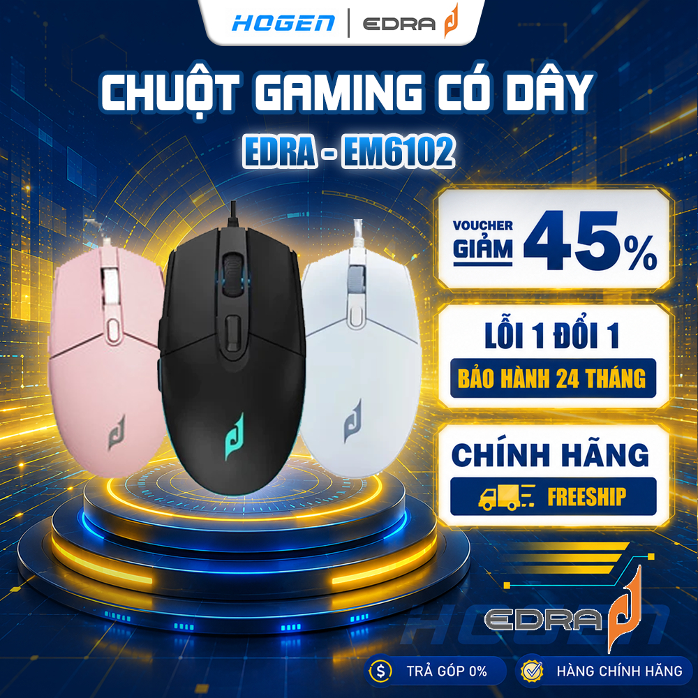Chuột gaming có dây EDRA EM6102 | USB | Led RBG 7 màu | 3200 DPI | Bảo hành 24 tháng