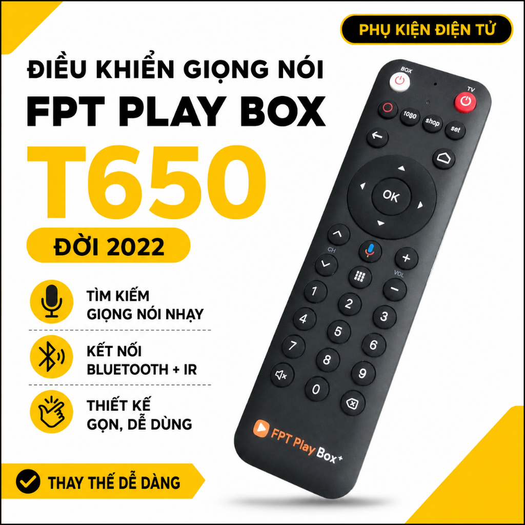 [HÀNG SẴN] Remote FPT Play Box T650 Giọng Nói - Bluetooth 5.2/IR - Dùng Cho FPT Play Box 2022