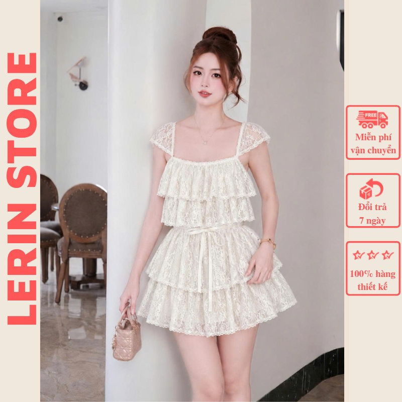 Váy Thiết Kế Dáng Suông Xếp Tầng LECOONG V878 Váy Đẹp Màu Be Nâu Mùa Hè Đi Biển