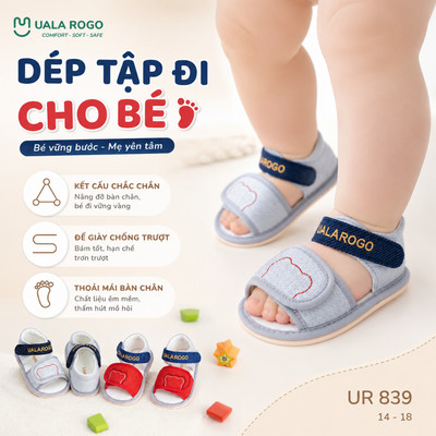Dép tập đi cho bé Ualarogo sandal đế cao su chống trượt an toàn xăng đan quai dán điều chỉnh UR 839
