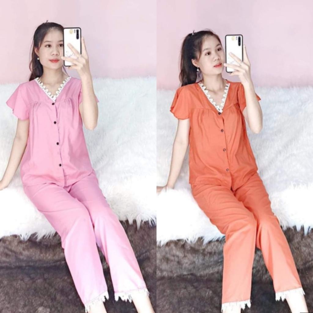 Bộ kate lụa nhún bèo - quần dài - ẢNH THẬT