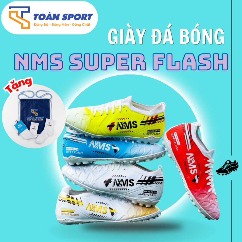 Giày Đá Bóng NMS SUPER FLASH TF – Đệm EVA Êm Ái, Khâu Full Đế, Upper Mềm Form Chuẩn, Bám Sân Cỏ Nhân