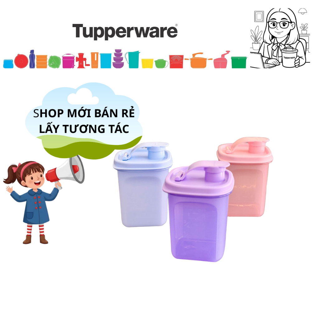 Bình Đựng Nước Tupperware Chính Hãng Slim Line Mini 350ml  - Đựng Sữa Đặc Cà Phê Nước Ép