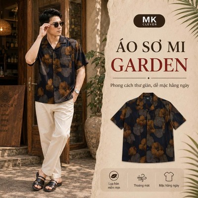 Áo Sơ Mi nam Garden MK CLEVER Chất lụa hàn mềm mịn thoáng mát, thấm hút tốt, form rộng hằng ngày