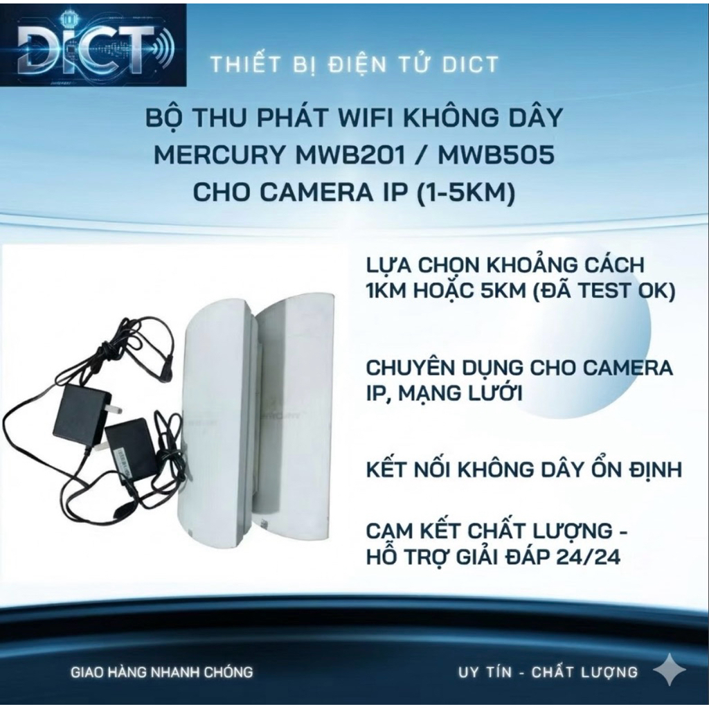 Bộ thu phát wifi không dây Mercury dùng cho camera IP MWB201 MWB505 CPE cũ, khoảng cách từ 1km - 5km