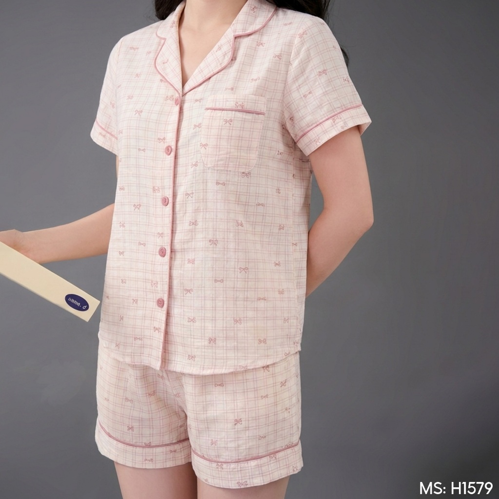 Bộ đồ ngủ nữ Pijama đũi mặc nhà VINGO/VINGORIA tay ngắn mùa hè H1599, H1579 | BigBuy360 - bigbuy360.vn