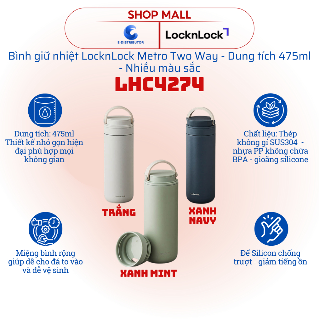 [HỎA TỐC] Bình giữ nhiệt LocknLock Metro Two Way Tumbler LHC4274 - Dung tích 475ml - Hàng chính hãng