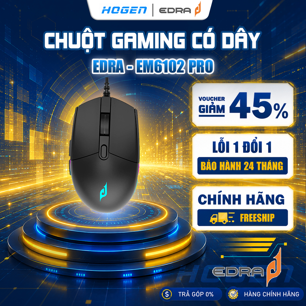 Chuột gaming có dây EDRA EM6102PRO | Dpi 10.000 | Led RGB | Pixart 3325 | Bảo hành 24 tháng