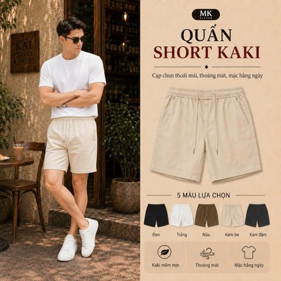 Quần short đùi Kaki Excool nam MK CLEVER cạp chun thoáng mát trẻ trung, form trên gối mặc hàng ngày
