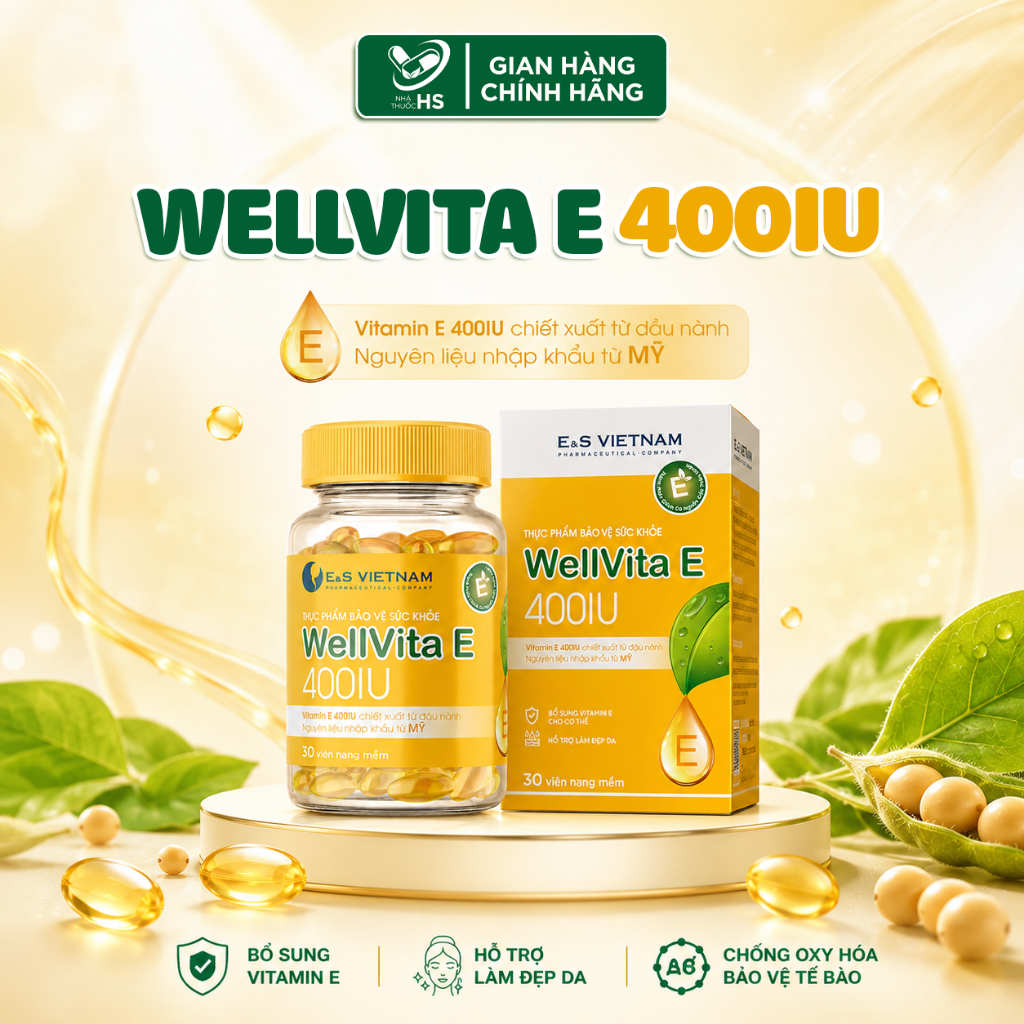 Viên uống WellVita E 400IU | Làm Đẹp Da, Trắng Sáng Da & Bảo Vệ Tế Bào Khỏi Lão Hóa