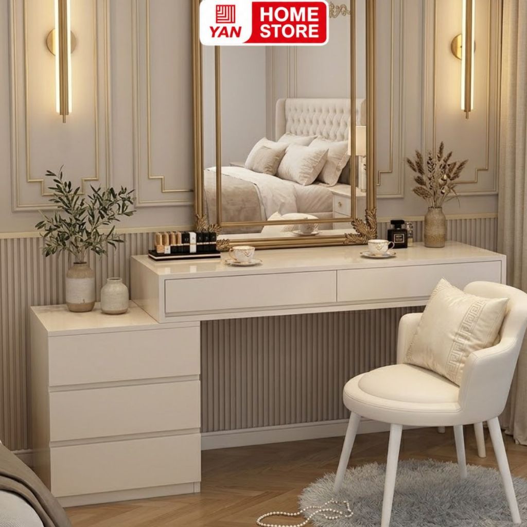 Bàn trang điểm chân cao kèm tủ tab 3 ngăn có thể thu gọn - gm142