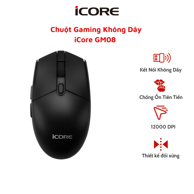 Chuột Gaming Không Dây iCore GM08 Silent 12000 DPI - Hiệu Năng Đỉnh Cho Game Thủ - HÀNG CHÍNH HÃNG