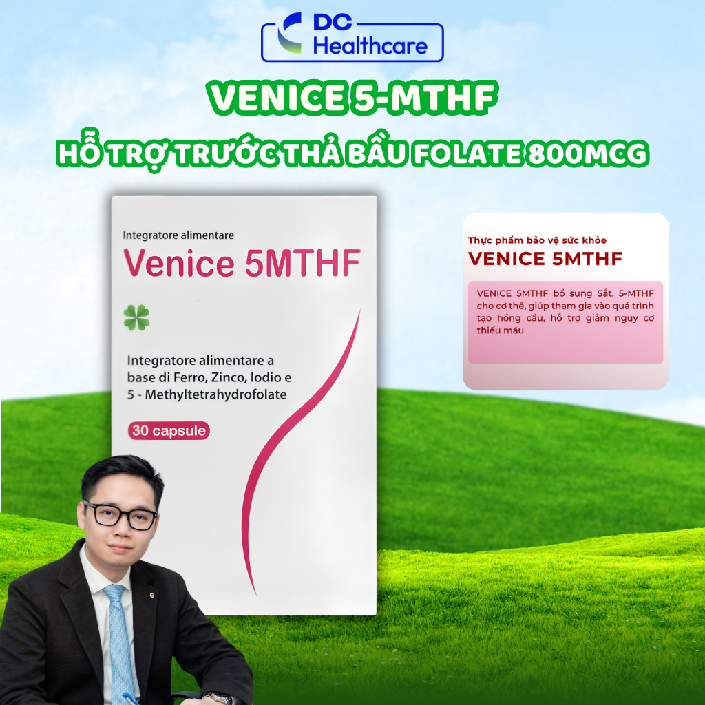 [THẢ BẦU] Venice 5-MTHF 30 Viên, Bổ Sung Sắt Hữu Cơ, Folate Hoạt Tính 5-MTHF, Giảm Nguy Cơ Thiếu Máu