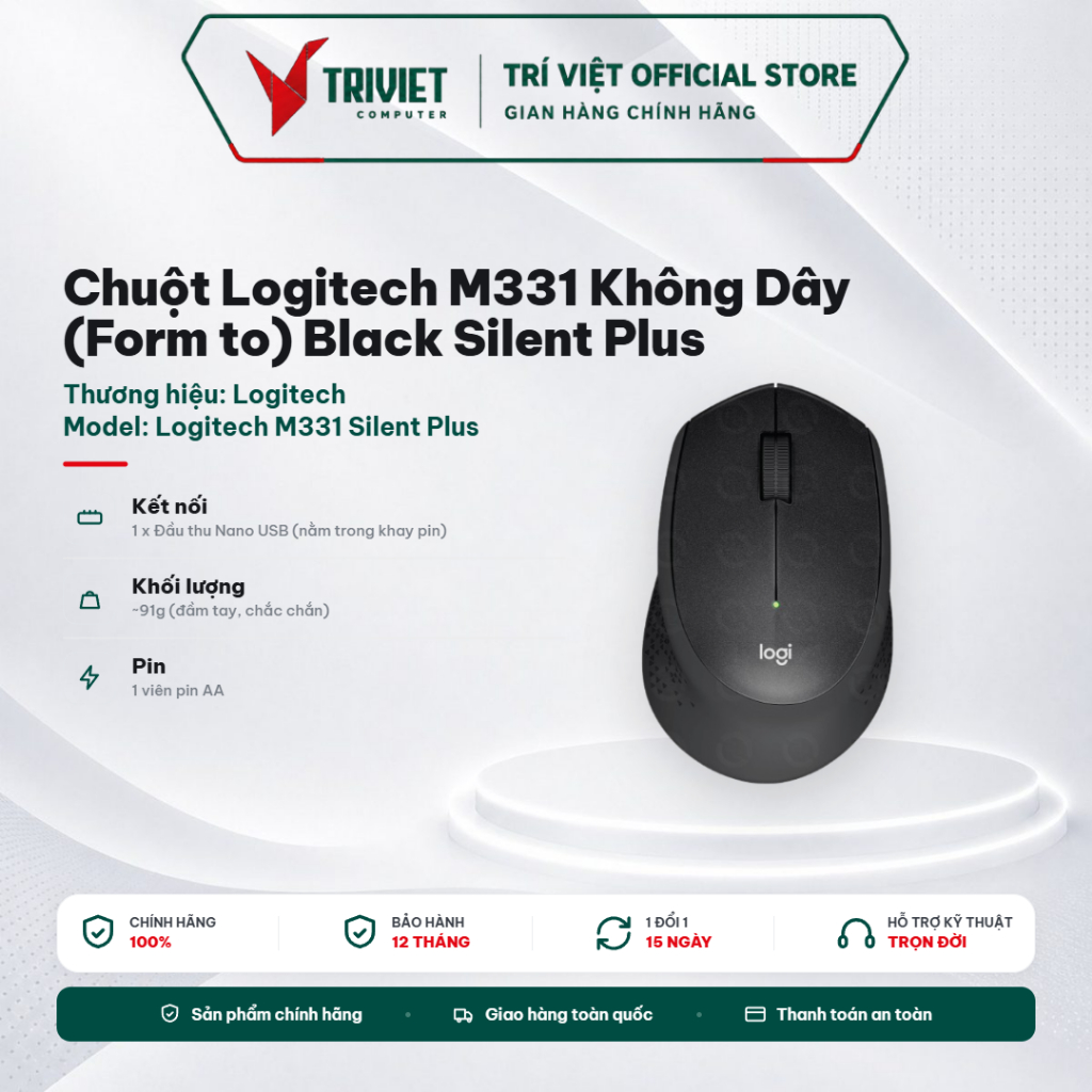 Chuột Logitech M331 Không Dây (Form to) Black Silent Plus - Giảm Tiếng Ồn