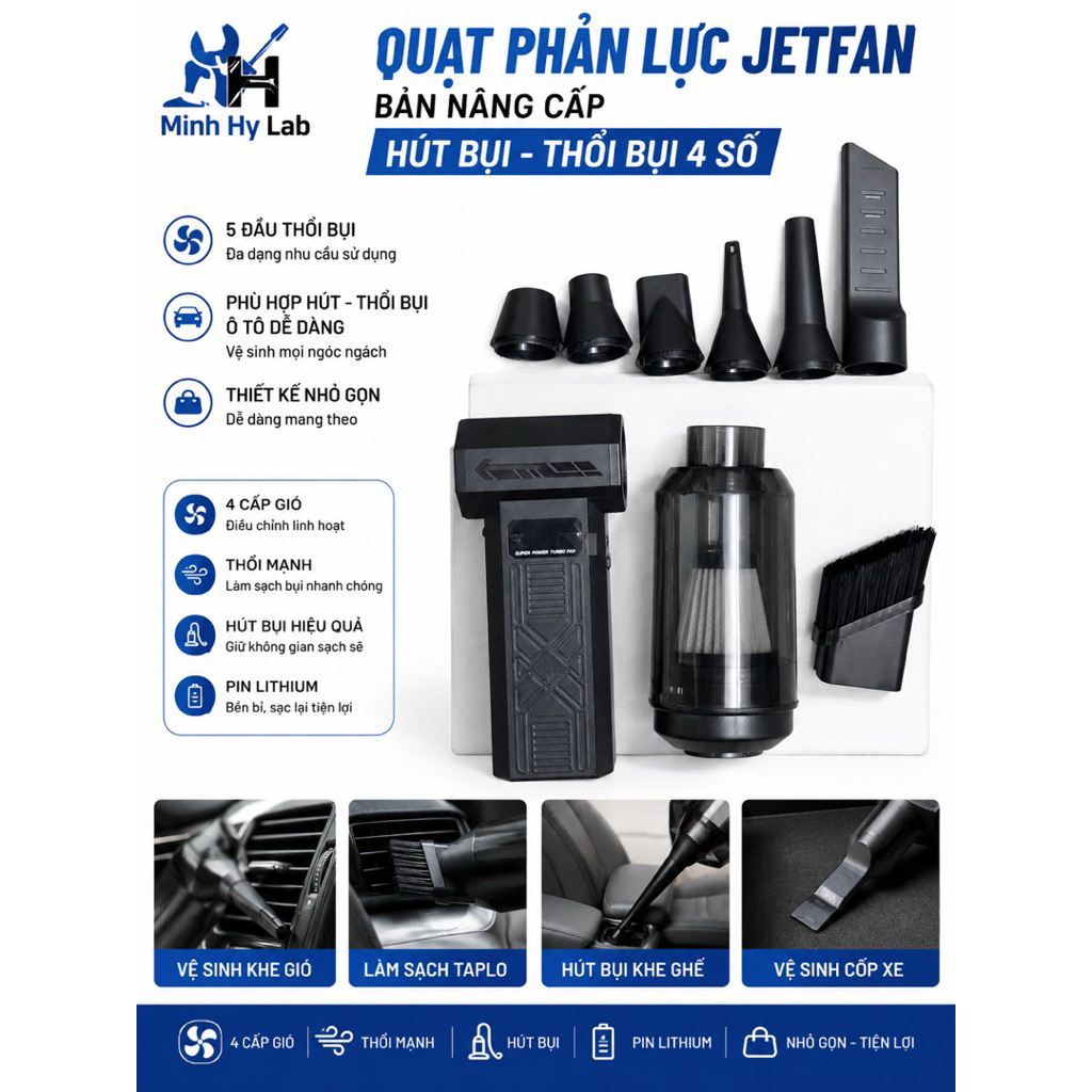 Quạt thổi bụi JetFan nâng cấp pin 5000 thổi bụi - Hút bụi