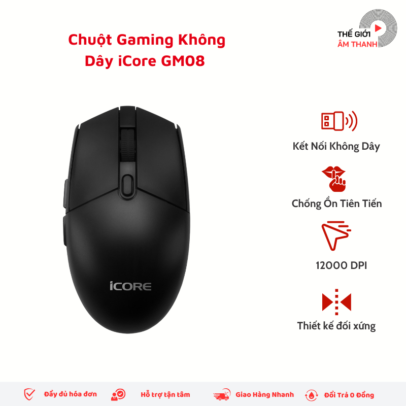 Chuột Gaming iCore, Chuột Game Có Dây/Không Dây, 12000 DPI, Chuột Gaming Cho Máy Tính - THẾ GIỚI ÂM 