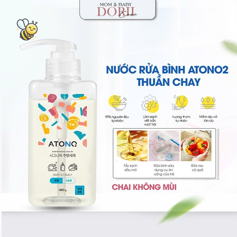 Nước rửa bình, rau củ quả và chén bát thuần chay đậm đặc atono2 cho bé từ 0m+