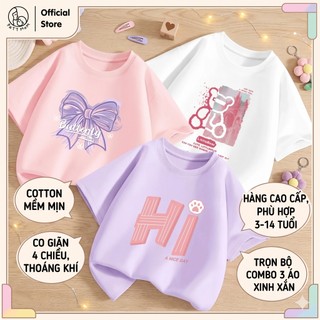 Patt Mom Combo 3 Áo Thun Bé Gái Cotton Mềm Mịn, Co Giãn 4 Chiều, Thoáng Khí, Phù Hợp Bé 3-14 Tuổi, Hàng Cao Cấp LWDX-3