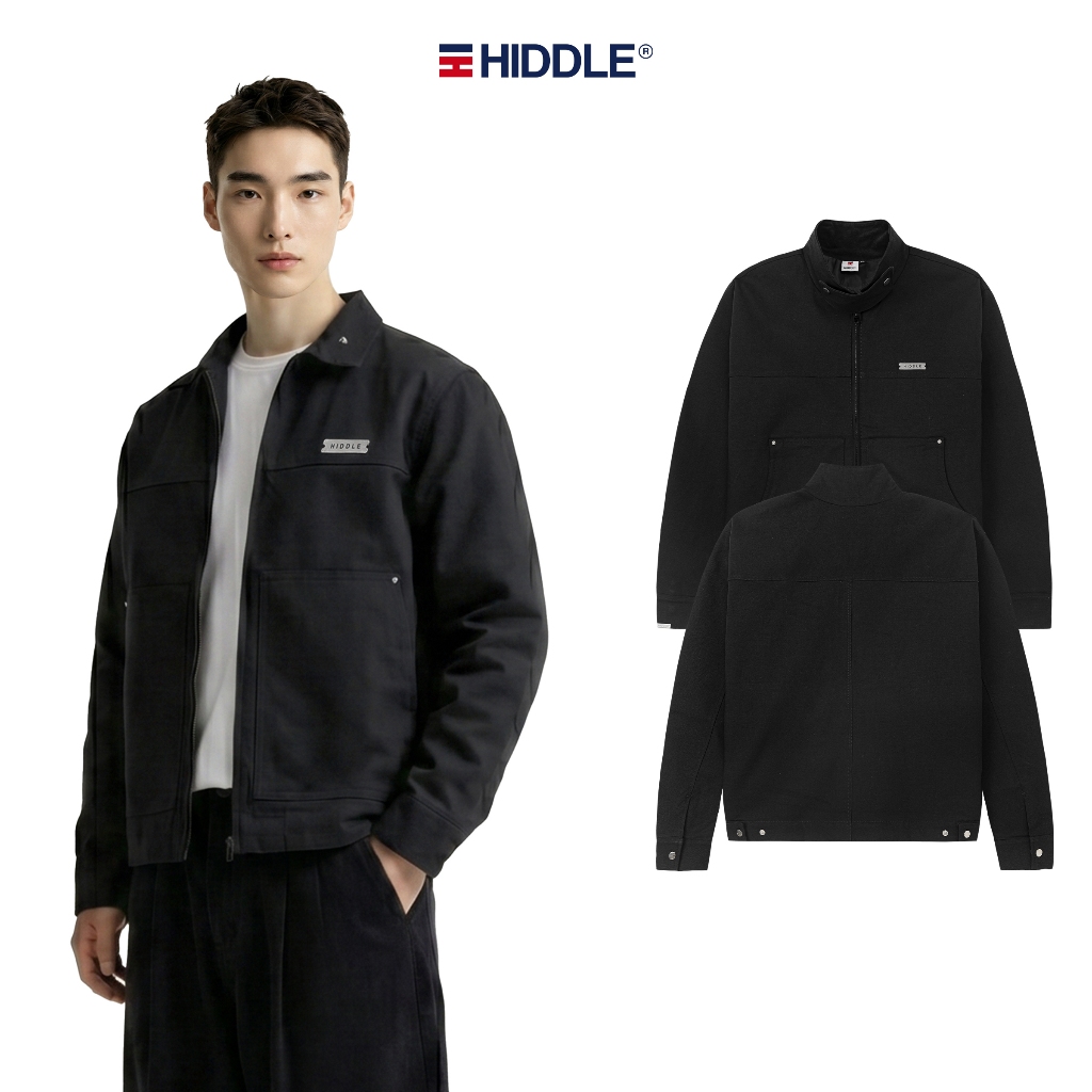 Áo khoác nam canvas phối cổ ticke HIDDLE màu đen, có túi | H-AK1