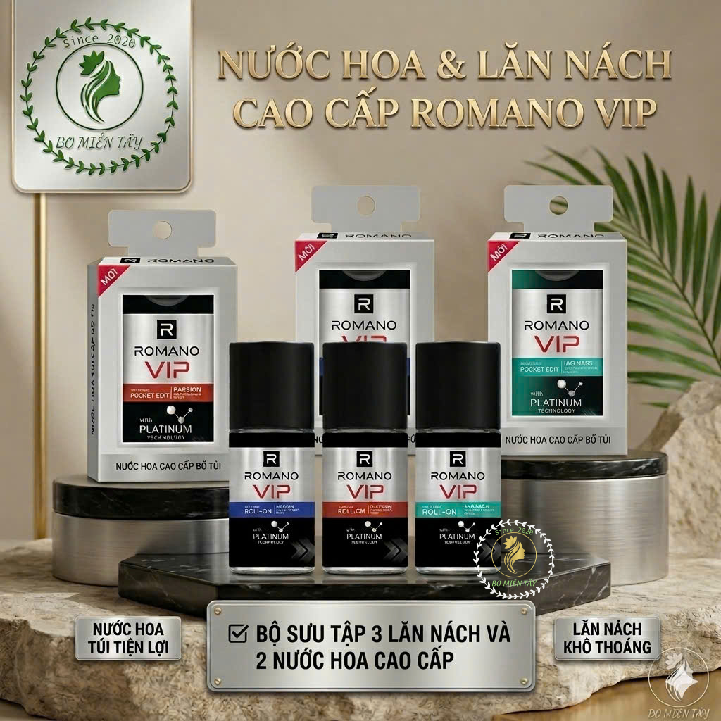 Combo Lăn Khử Mùi Romano VIP 50ml + Nước Hoa Romano VIP 18ml Chính Hãng