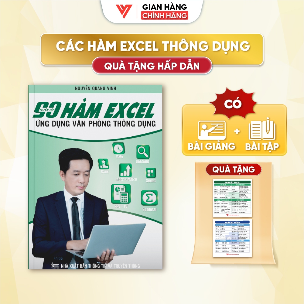 Sách 90 Hàm Excel Ứng Dụng Văn Phòng Thông Dụng Kèm Video Bài Giảng + Bài Tập - D07